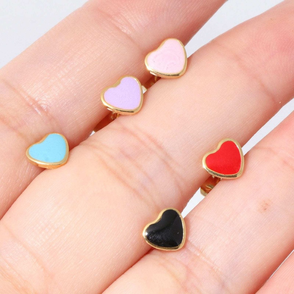 Fame Accessories Tiny Enamel Heart Stud Earrings Gold Tone Colorful Jewelry